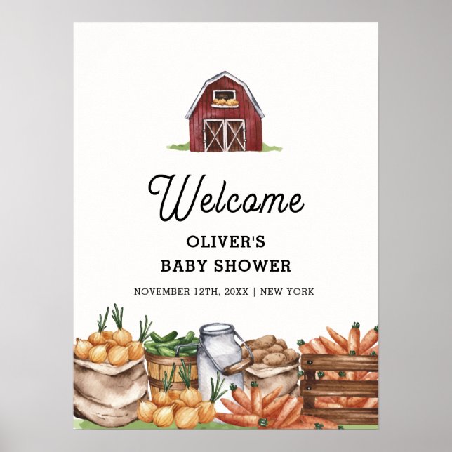 Rustic Farm Barnyard Veggie Baby Shower Welcome  Poster (Front)