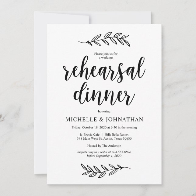 Rustic Farm Black Script, Wedding Rehearsal Dinner Invitation (Front)