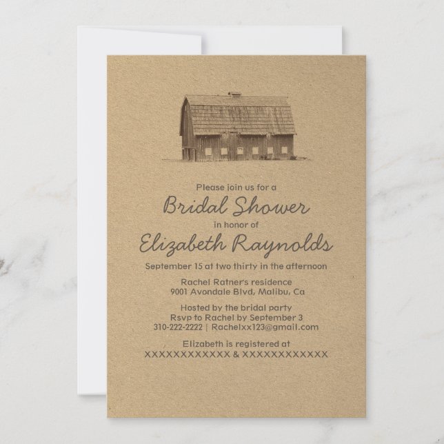 Rustic Farm Bridal Shower Invitations (Front)