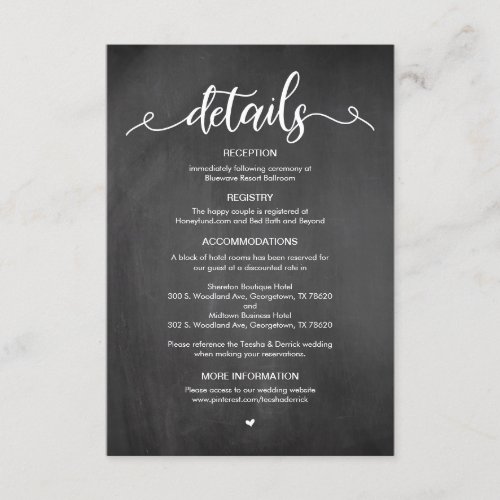 Rustic Farm Chalkboard Wedding Details Enclosure Card