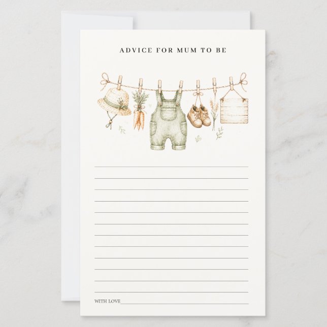 Rustic Farm Clothesline Advice For Mum Baby Shower (Front)