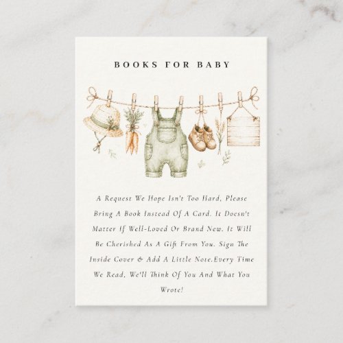 Rustic Farm Clothesline Books For Baby Shower Enclosure Card