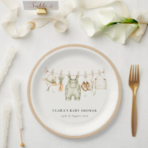 Rustic Farm Clothesline Watercolor Baby Shower Paper Plates