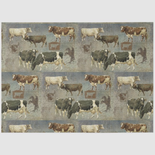 Rustic Farm Cow Cattle Farmhouse Pattern Decoupage Tissue Paper (Front)