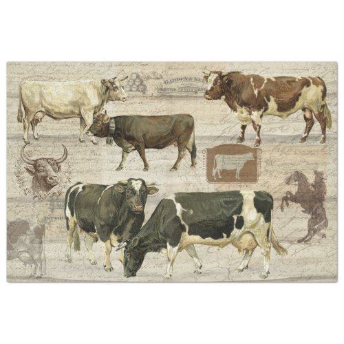 Rustic Farm Cow Cattle Farmhouse Wooden Decoupage Tissue Paper