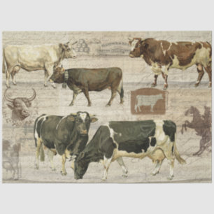 Rustic Farm Cow Cattle Farmhouse Wooden Decoupage Tissue Paper
