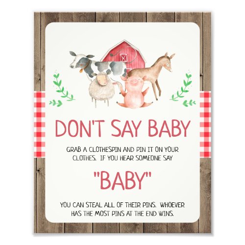 Rustic Farm Dont Say Baby Baby Shower Sign