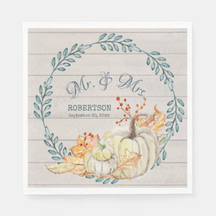 Rustic Farm Fall Leaves n Pumpkin Bridal Shower Napkins