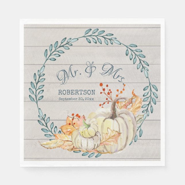 Rustic Farm Fall Leaves n Pumpkin Bridal Shower Napkins (Front)