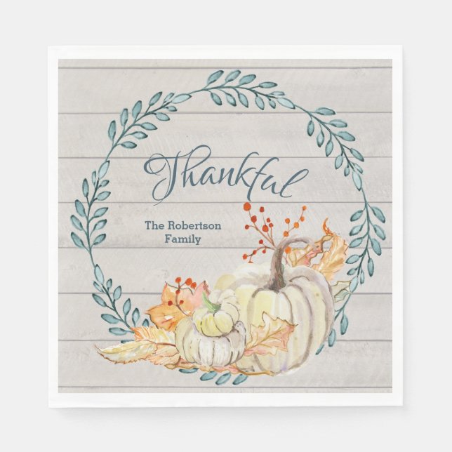 Rustic Farm Fall Leaves n Pumpkin Thanksgiving Napkins (Front)