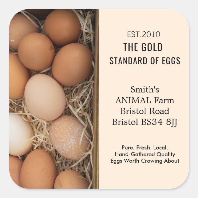 Rustic Farm Fresh Egg Labels, Personalized Chicken Square Sticker (Front)