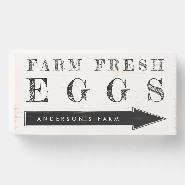 Rustic Farm Fresh Eggs Arrow Wooden Box Sign (Front Horizontal)