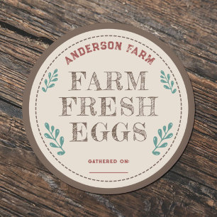 Rustic Farm Fresh Eggs Label Sticker with Leaves