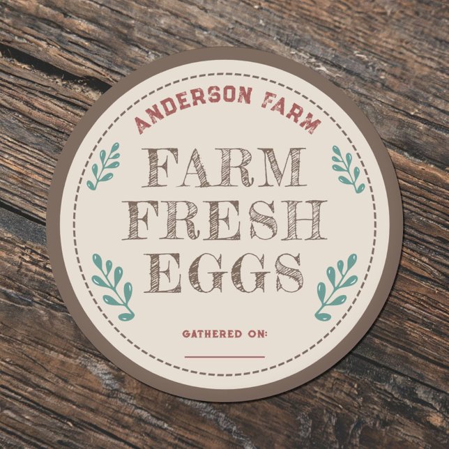 Rustic Farm Fresh Eggs Label Sticker with Leaves (Rustic Farm Fresh Eggs Label Sticker with Leaves)