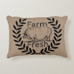 Rustic Farm Fresh Hog and Laurels Decorative Pillow