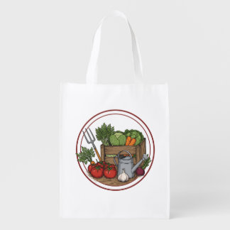 Rustic Farm Fresh Produce Wall Art Print - Vintage Grocery Bag