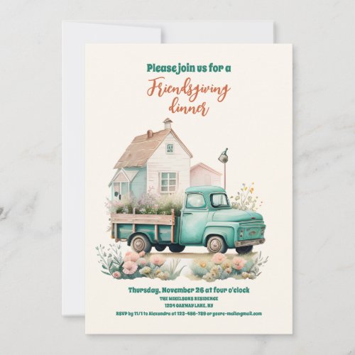 Rustic Farm Friendsgiving Thanksgiving Dinner Invitation