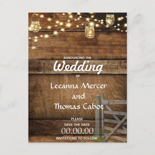 Rustic Farm Gate Save the Date Postcard