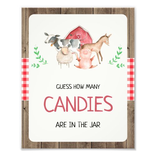 Rustic Farm Guess How Many Candy Baby Shower Sign