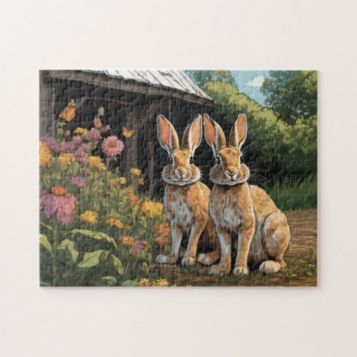 Rustic Farm Hares Jigsaw Puzzle
