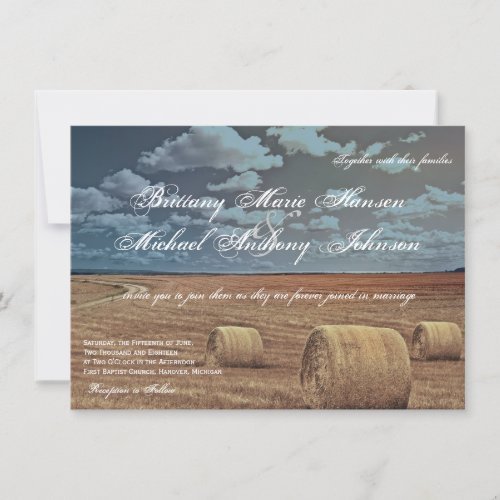 Rustic Farm Hay Field Country Wedding Invitations