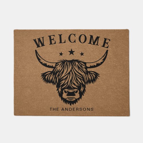 Rustic Farm Highland Cow Family House Doormat