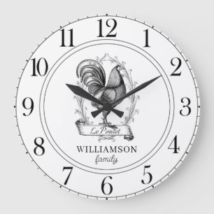 Rustic Farm House Chickens Family Name Large Clock