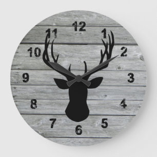 Rustic Farm house Deer on Wood Old Vintage Country Large Clock