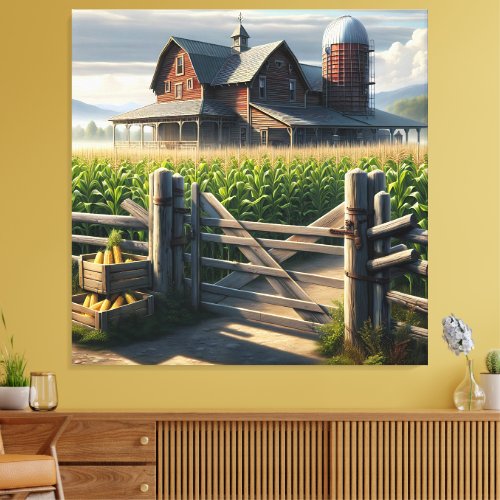 Rustic Farm House with a Cornfield Ai Art Canvas Print