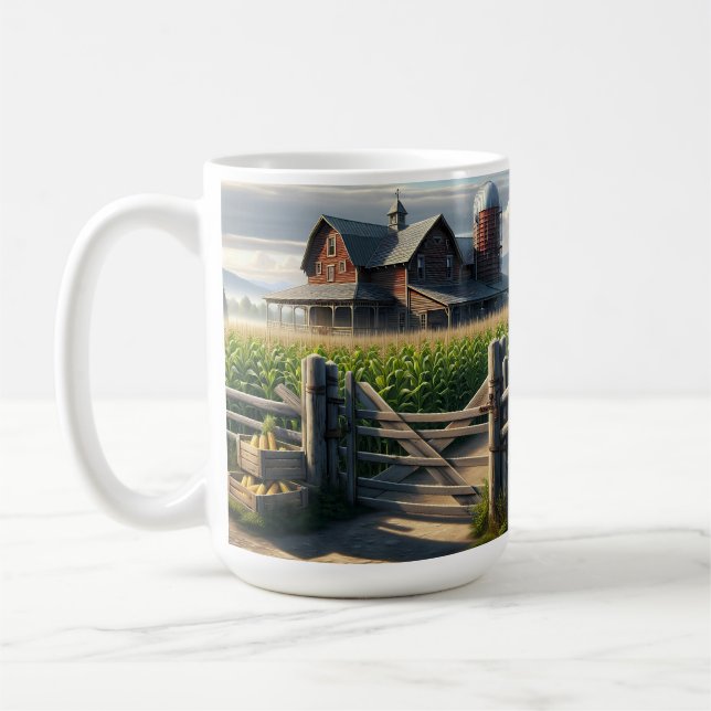 Rustic Farm House with a Cornfield Ai Art Coffee Mug (Left)