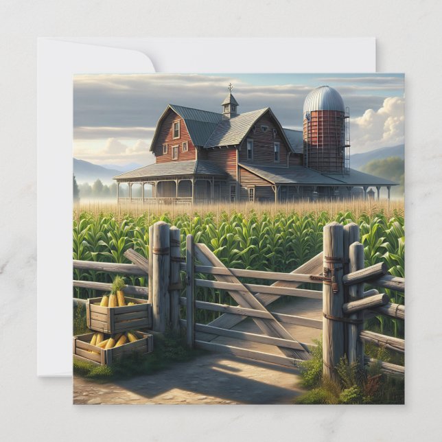 Rustic Farm House with a Cornfield Ai Art Invitation (Front)
