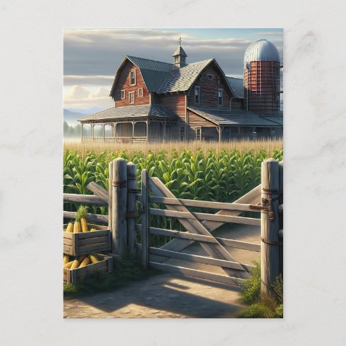 Rustic Farm House with a Cornfield Ai Art Postcard