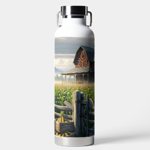 Rustic Farm House with a Cornfield Ai Art Water Bottle