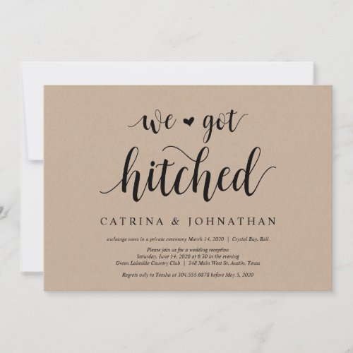 Rustic Farm Kraft Black script Wedding Elopement Invitation