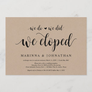 Rustic Farm Kraft, Black script, Wedding Elopement Invitation