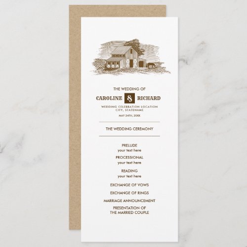 Rustic Farm Kraft Paper Wedding Program