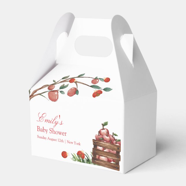 Rustic Farm Ladybug Apple Girl Baby Shower Favor Boxes (Front Side)