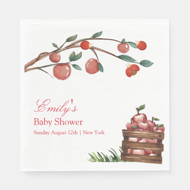 Rustic Farm Ladybug Apple Girl Baby Shower Napkins (Front)