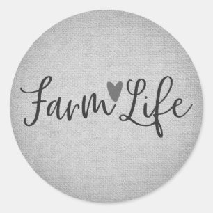 Rustic Farm Life Grey Burlap Texture Whimsical Classic Round Sticker