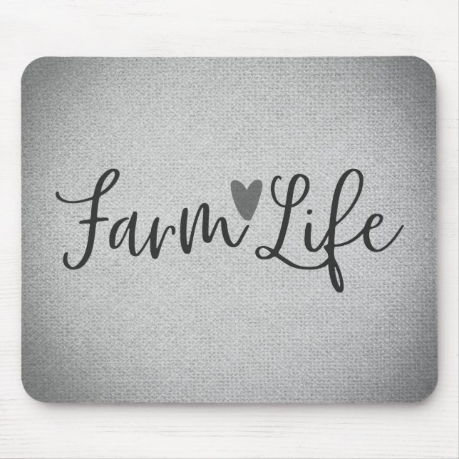 Rustic Farm Life Grey Burlap Texture Whimsical Mouse Pad (Front)