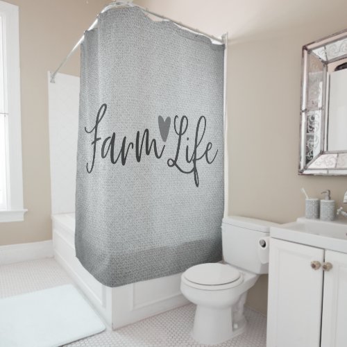 Rustic Farm Life Grey Burlap Texture Whimsical Shower Curtain