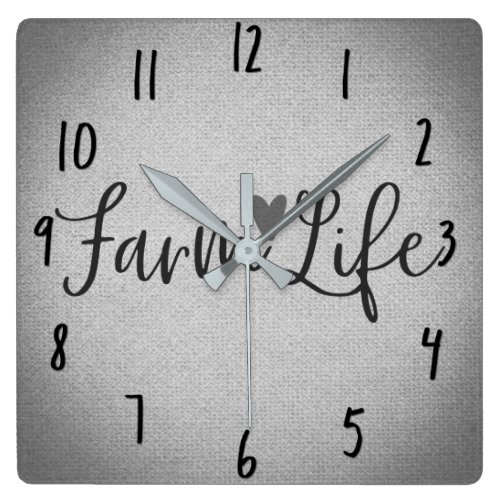 Rustic Farm Life Grey Burlap Texture Whimsical Square Wall Clock