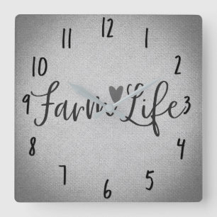 Rustic Farm Life Grey Burlap Texture Whimsical Square Wall Clock