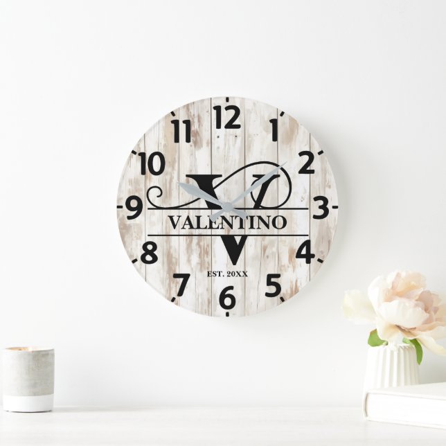 Rustic Farm Life Monogram Large Clock (Home)