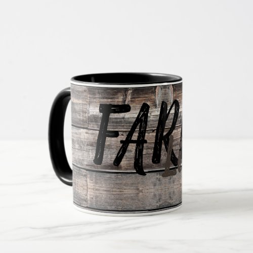 rustic FARM LIFE type on wooden background  Mug