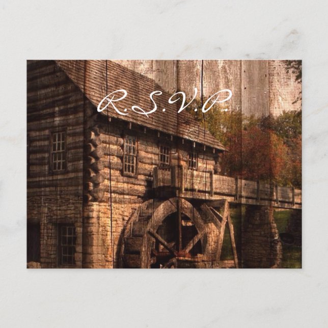 rustic farm old barn country mill wedding invitation postcard (Front)