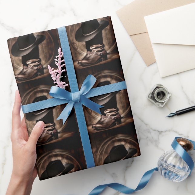 rustic farm rodeo western country cowboy boots wrapping paper (Gifting)