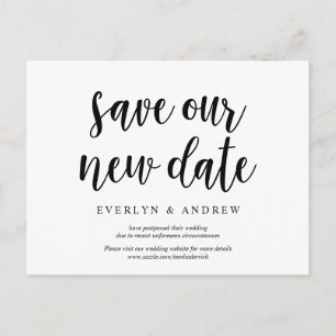 Rustic Farm, save our new date, wed rescheduled Postcard