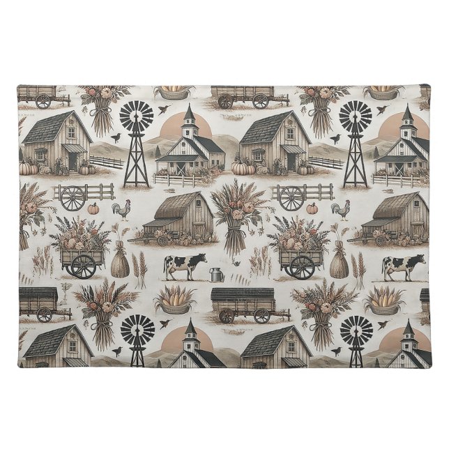 Rustic Farm Scene Cloth Placemat (Front)
