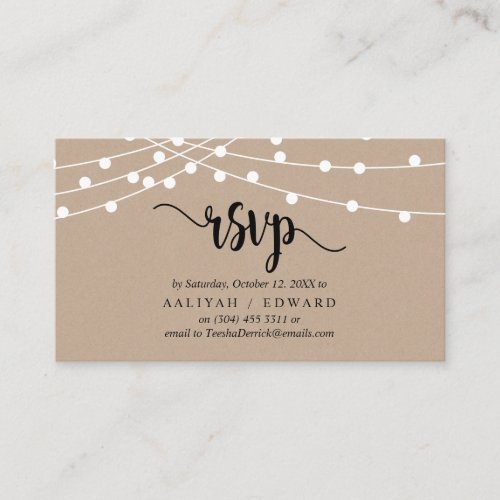 Rustic Farm String lights Black RSVP respond Enclosure Card